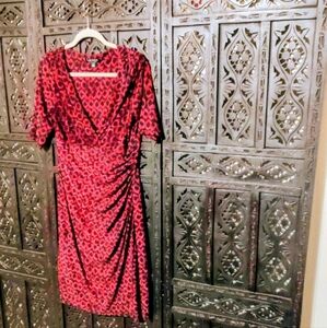 Ralph Lauren Red and Black Patterned Midi Dress